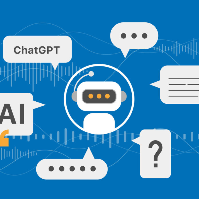 Chatbot AI Chat Robot speech bubble technology, Talking chatting speech bubble. Conversation with an Artificial Intelligence Service. Virtual Assistant for Customer Support Information.